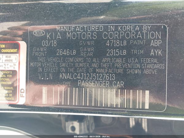 2018 KIA CADENZA PREMIUM — I9