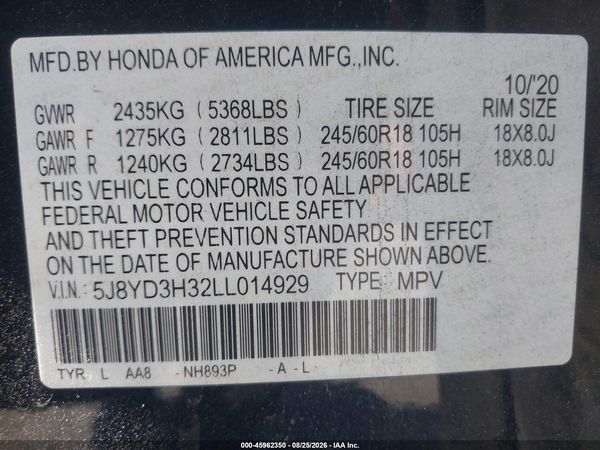 2020 ACURA MDX STANDARD — I9