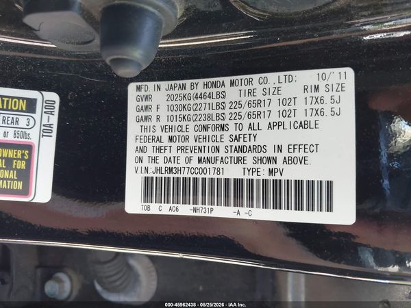 2012 HONDA CR-V EX-L — I9