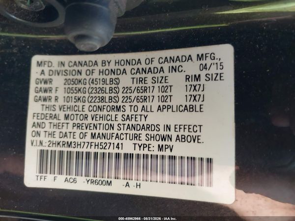 2015 HONDA CR-V EX-L — I9