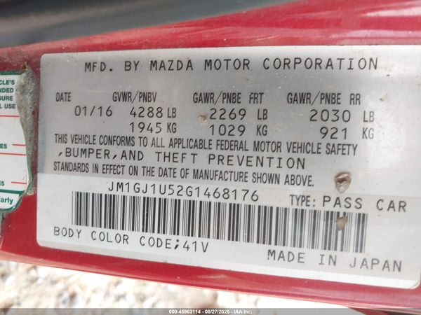 2016 MAZDA MAZDA6 I SPORT — I9