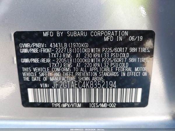 2019 SUBARU CROSSTREK 2.0I PREMIUM