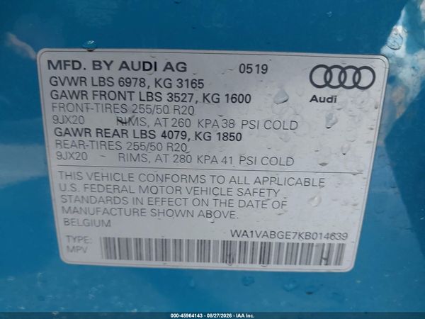 2019 AUDI E-TRON PREMIUM PLUS — I9