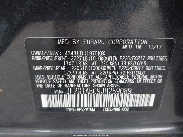 2018 SUBARU CROSSTREK 2.0I PREMIUM — I9