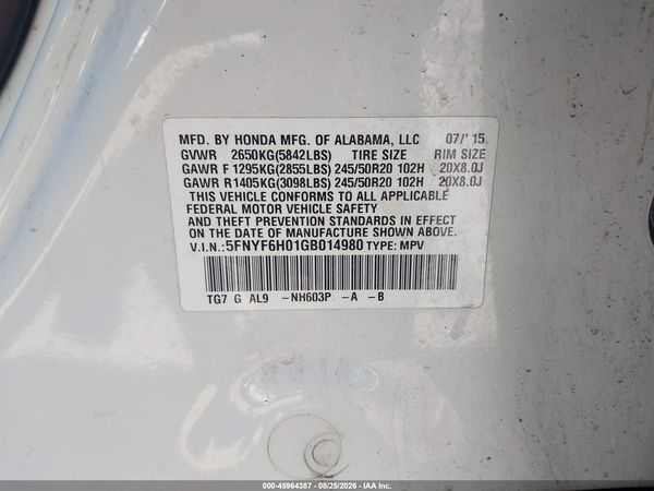 2016 HONDA PILOT ELITE — I9