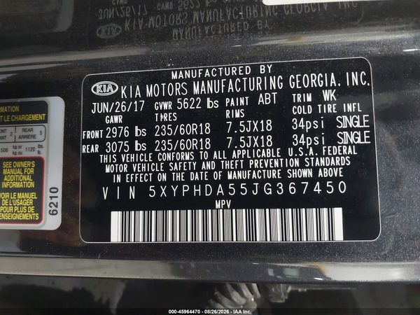 2018 KIA SORENTO 3.3L EX — I9