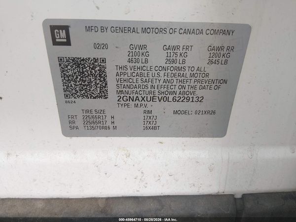 2020 CHEVROLET EQUINOX AWD LT 1.5L TURBO — I9