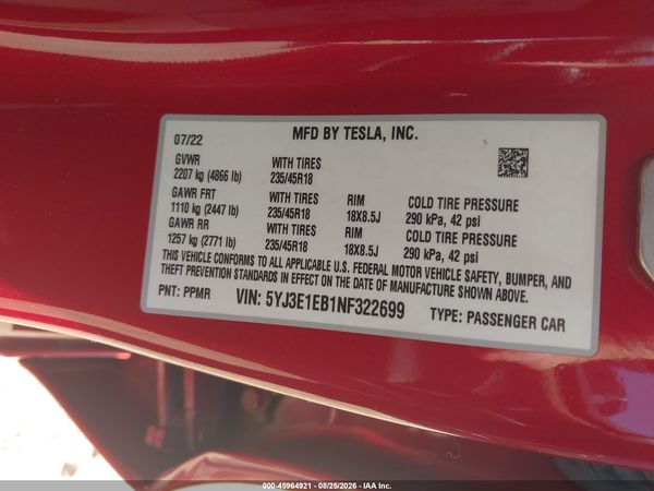 2022 TESLA MODEL 3