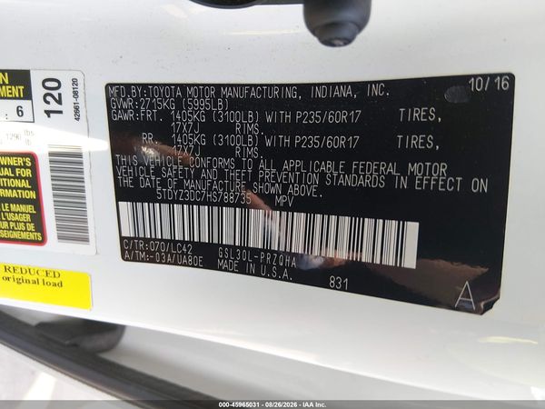 2017 TOYOTA SIENNA XLE PREMIUM 8 PASSENGER — I9