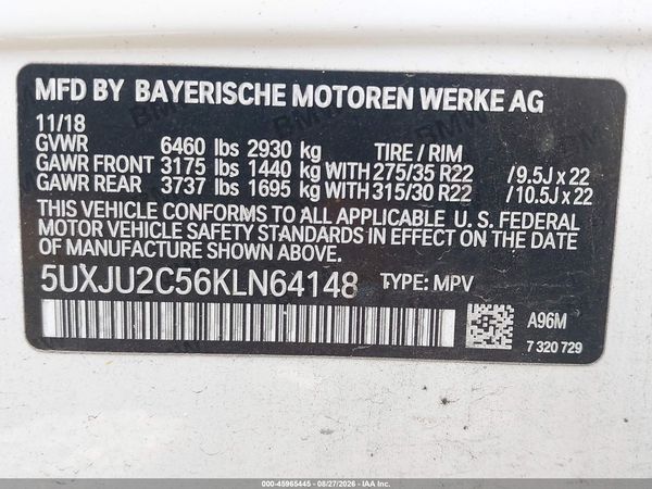 2019 BMW X5 XDRIVE50I — I9