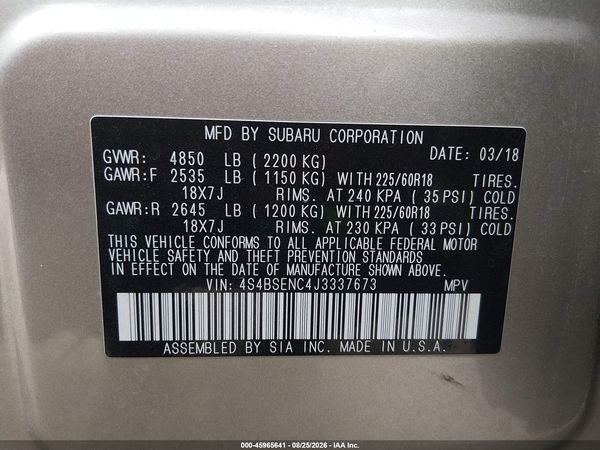 2018 SUBARU OUTBACK 3.6R LIMITED — I9