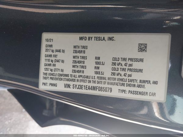 2021 TESLA MODEL 3 — I9
