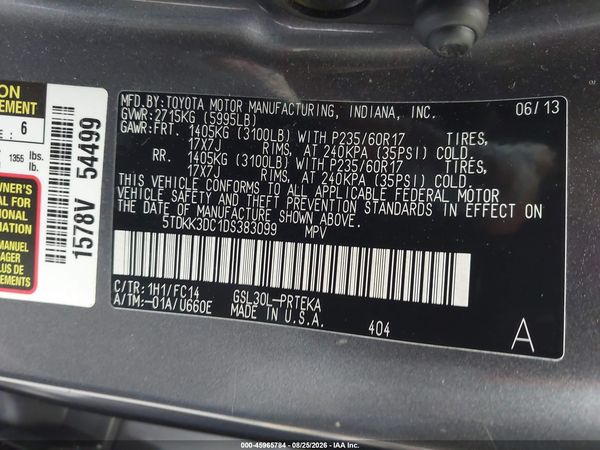 2013 TOYOTA SIENNA LE V6 8 PASSENGER — I9