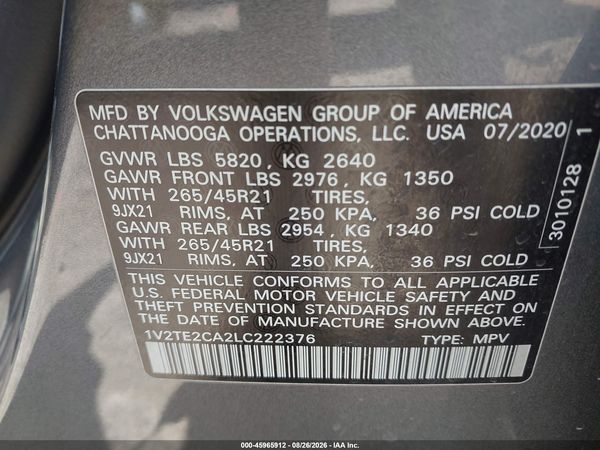 2020 VOLKSWAGEN ATLAS CROSS SPORT — I9