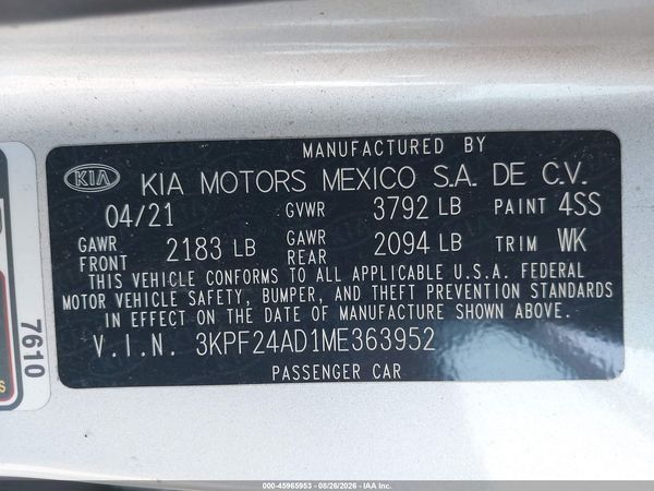 2021 KIA FORTE LXS — I9