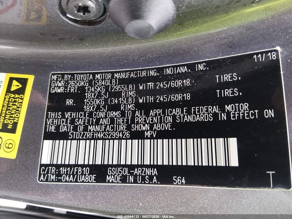 2019 TOYOTA HIGHLANDER LE