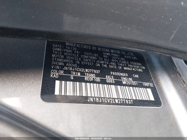 2020 NISSAN ROGUE SPORT S FWD XTRONIC CVT — I9