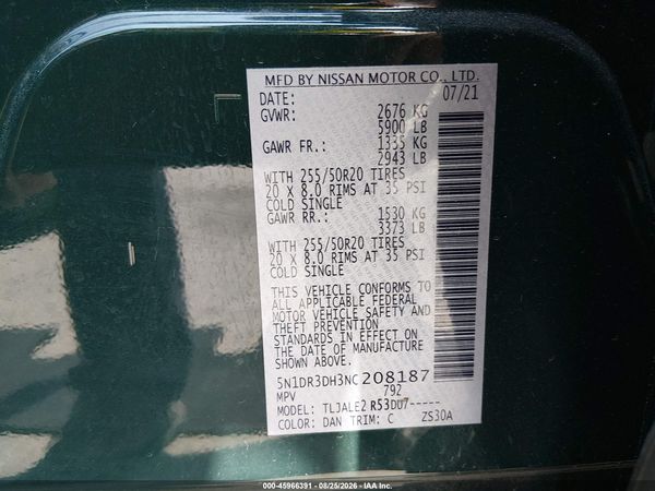 2022 NISSAN PATHFINDER PLATINUM 2WD — I9