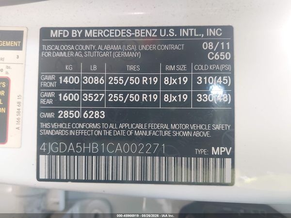 2012 MERCEDES-BENZ ML 350 4MATIC