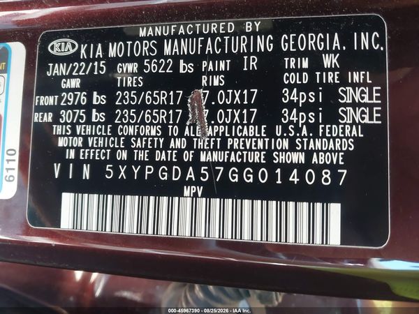 2016 KIA SORENTO 3.3L LX