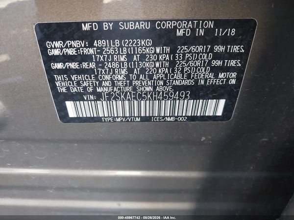 2019 SUBARU FORESTER PREMIUM — I9