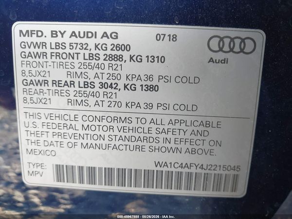 2018 AUDI SQ5 3.0T PREMIUM PLUS — I9