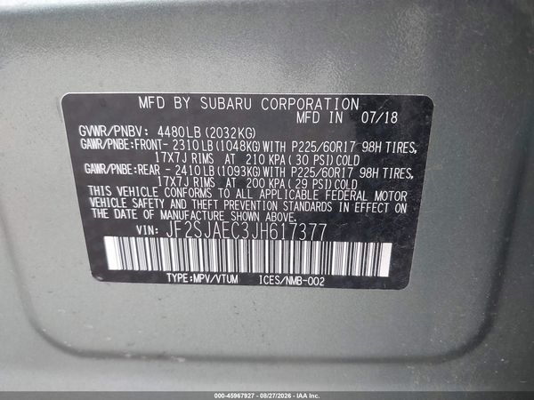 2018 SUBARU FORESTER 2.5I PREMIUM — I9