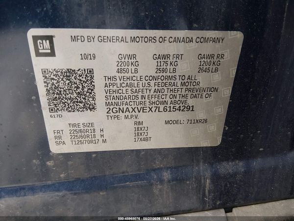 2020 CHEVROLET EQUINOX AWD LT 2.0L TURBO — I9