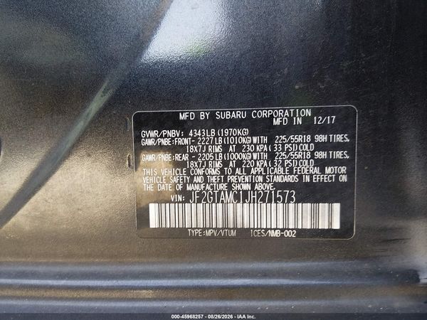 2018 SUBARU CROSSTREK 2.0I LIMITED — I9
