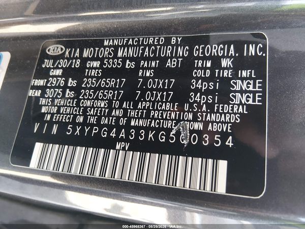 2019 KIA SORENTO 2.4L LX