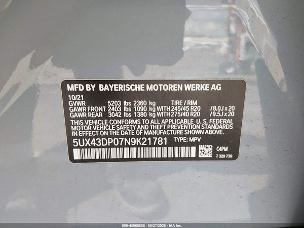 2022 BMW X3 SDRIVE30I — I9
