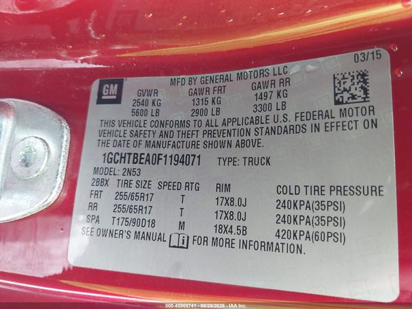 2015 CHEVROLET COLORADO 4WD LT — I9