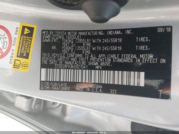 2019 TOYOTA HIGHLANDER LIMITED PLATINUM — I9