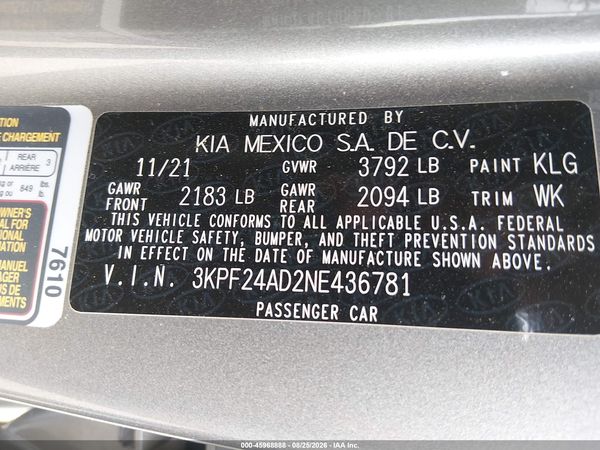 2022 KIA FORTE LXS — I9