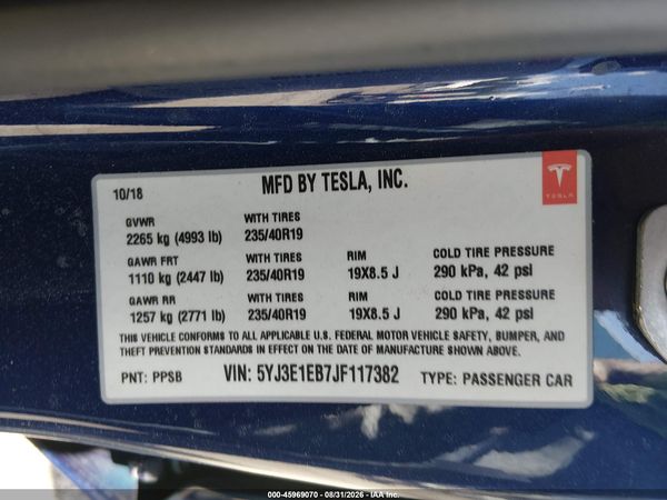 2018 TESLA MODEL 3 LONG RANGE/PERFORMANCE — I9