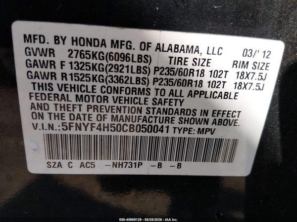 2012 HONDA PILOT EX-L — I9