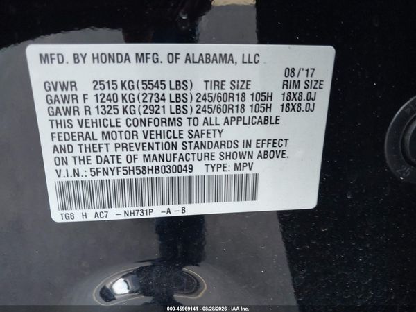 2017 HONDA PILOT EX-L — I9