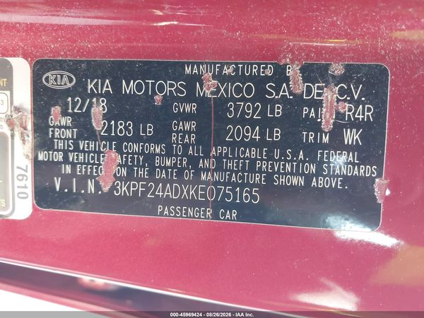 2019 KIA FORTE LXS