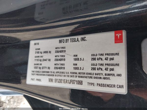 2018 TESLA MODEL 3 LONG RANGE/MID RANGE — I9