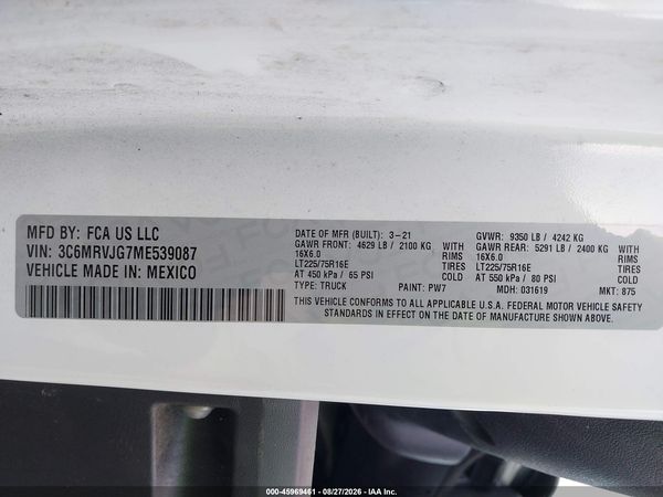 2021 RAM PROMASTER 3500 — I9