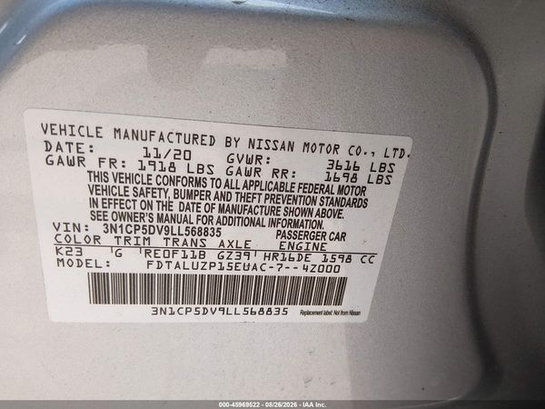 2020 NISSAN KICKS SR XTRONIC CVT — I9
