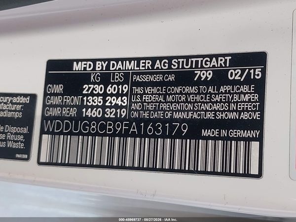 2015 MERCEDES-BENZ S 550 S550 — I9