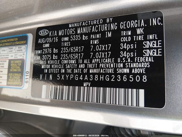 2017 KIA SORENTO 2.4L LX
