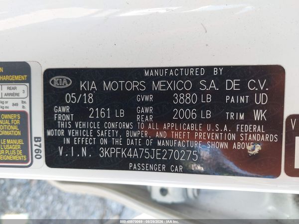 2018 KIA FORTE LX