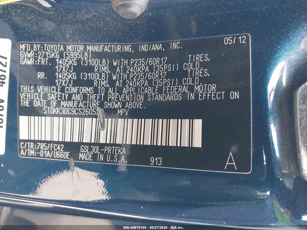 2012 TOYOTA SIENNA LE V6 8 PASSENGER — I9
