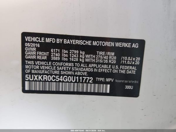 2016 BMW X5 XDRIVE35I — I9
