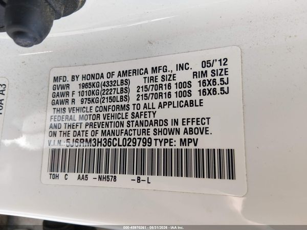 2012 HONDA CR-V LX — I9