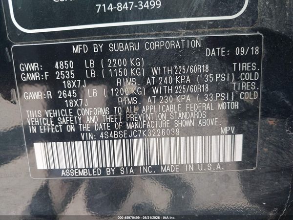 2019 SUBARU OUTBACK 3.6R LIMITED — I9