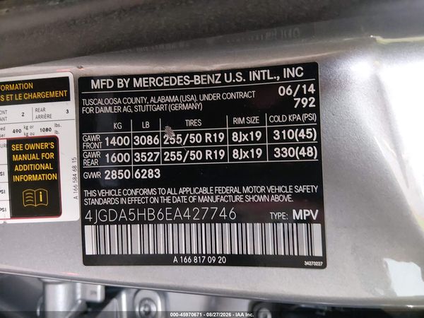 2014 MERCEDES-BENZ ML 350 4MATIC — I9