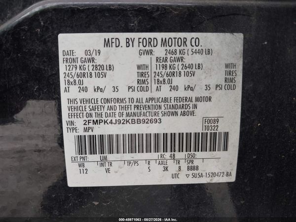 2019 FORD EDGE SEL — I9